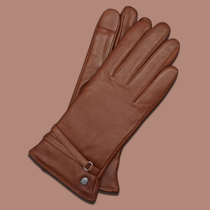 Lederhandschuhe für Damen, Nappaleder, Kaschmirfutter, Smartphone Funktion#farbe_cognac