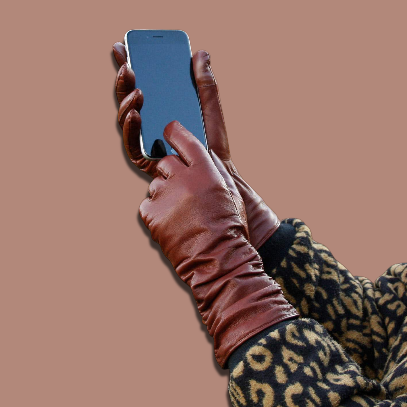 Lederhandschuhe für Damen, Nappaleder, Kaschmirfutter, Smartphone Funktion#farbe_cognac