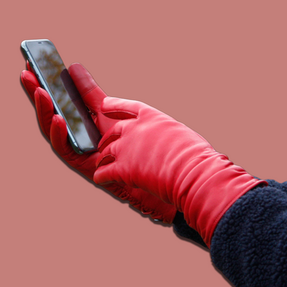 Lederhandschuhe für Damen, Nappaleder, Kaschmirfutter, Smartphone Funktion#farbe_rot