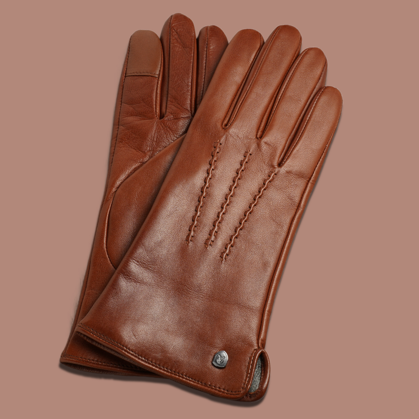 Lederhandschuhe für Damen, Nappaleder, Kaschmirfutter, Smartphone Funktion#farbe_cognac