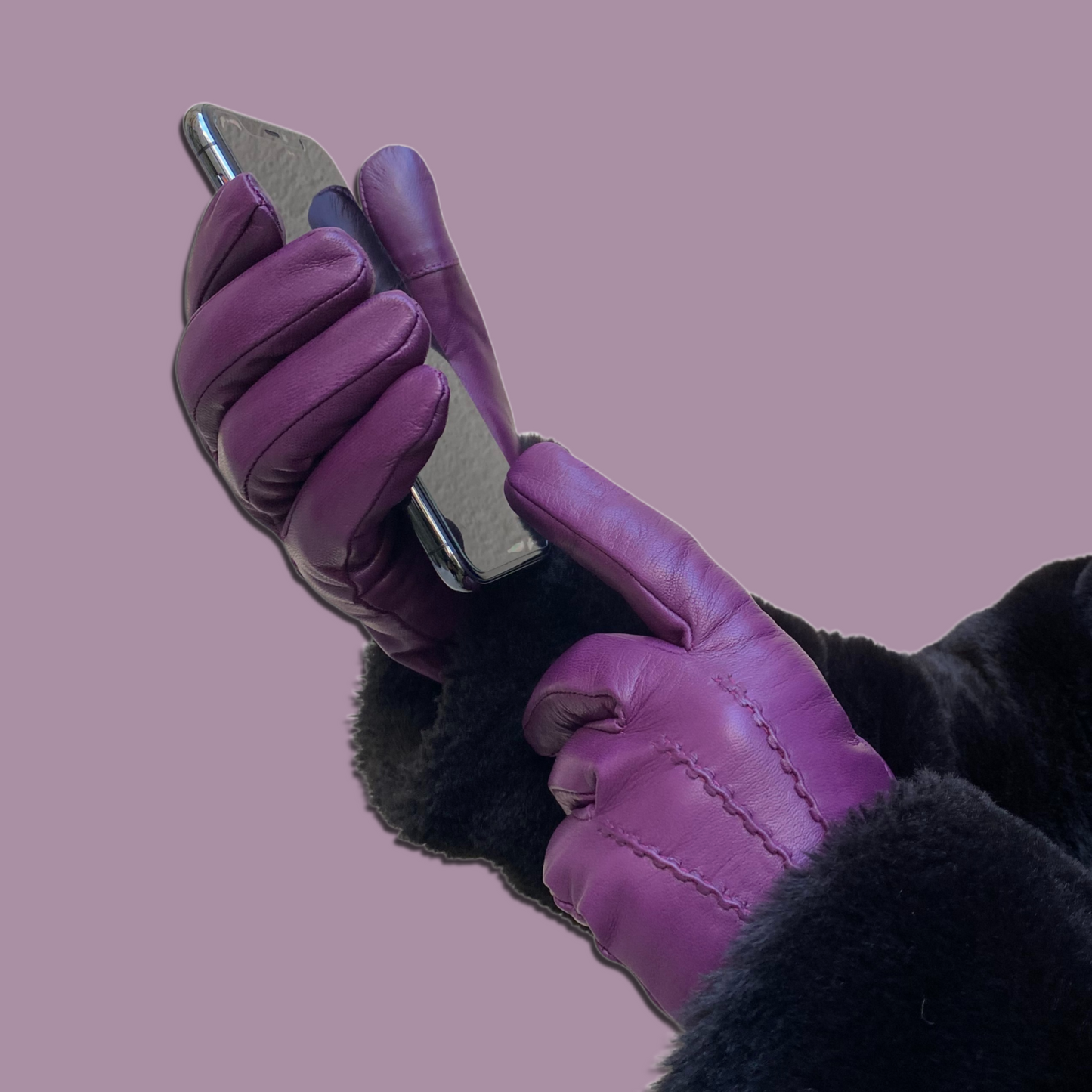 Lederhandschuhe für Damen, Nappaleder, Kaschmirfutter, Smartphone Funktion#farbe_beere