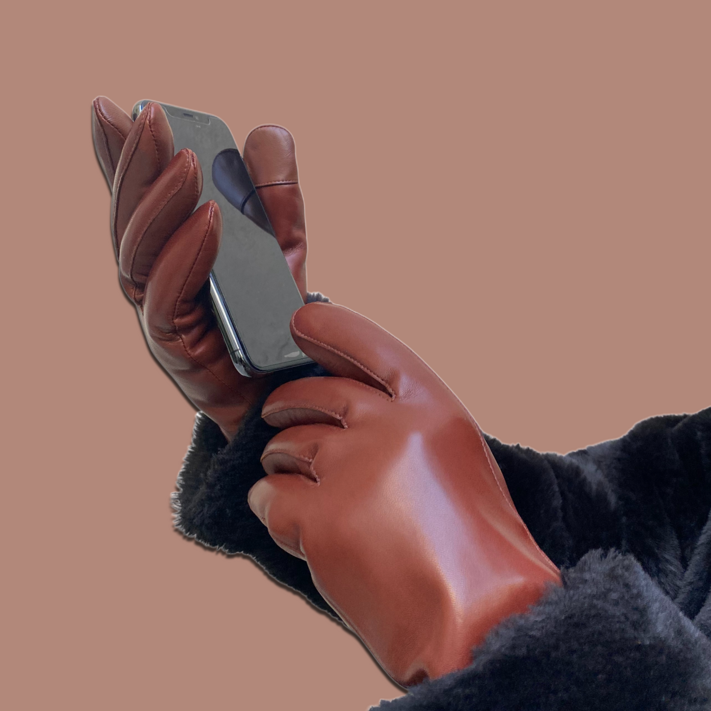 Lederhandschuhe für Damen, Nappaleder, Kaschmirfutter, Smartphone Funktion#farbe_cognac