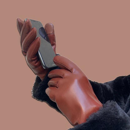 Lederhandschuhe für Damen, Nappaleder, Kaschmirfutter, Smartphone Funktion#farbe_cognac