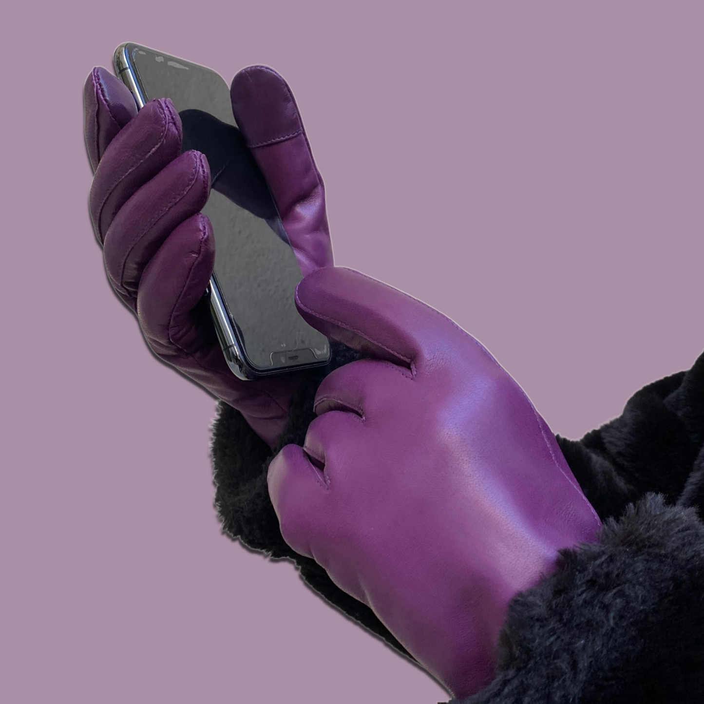 Lederhandschuhe für Damen, Nappaleder, Kaschmirfutter, Smartphone Funktion#farbe_beere