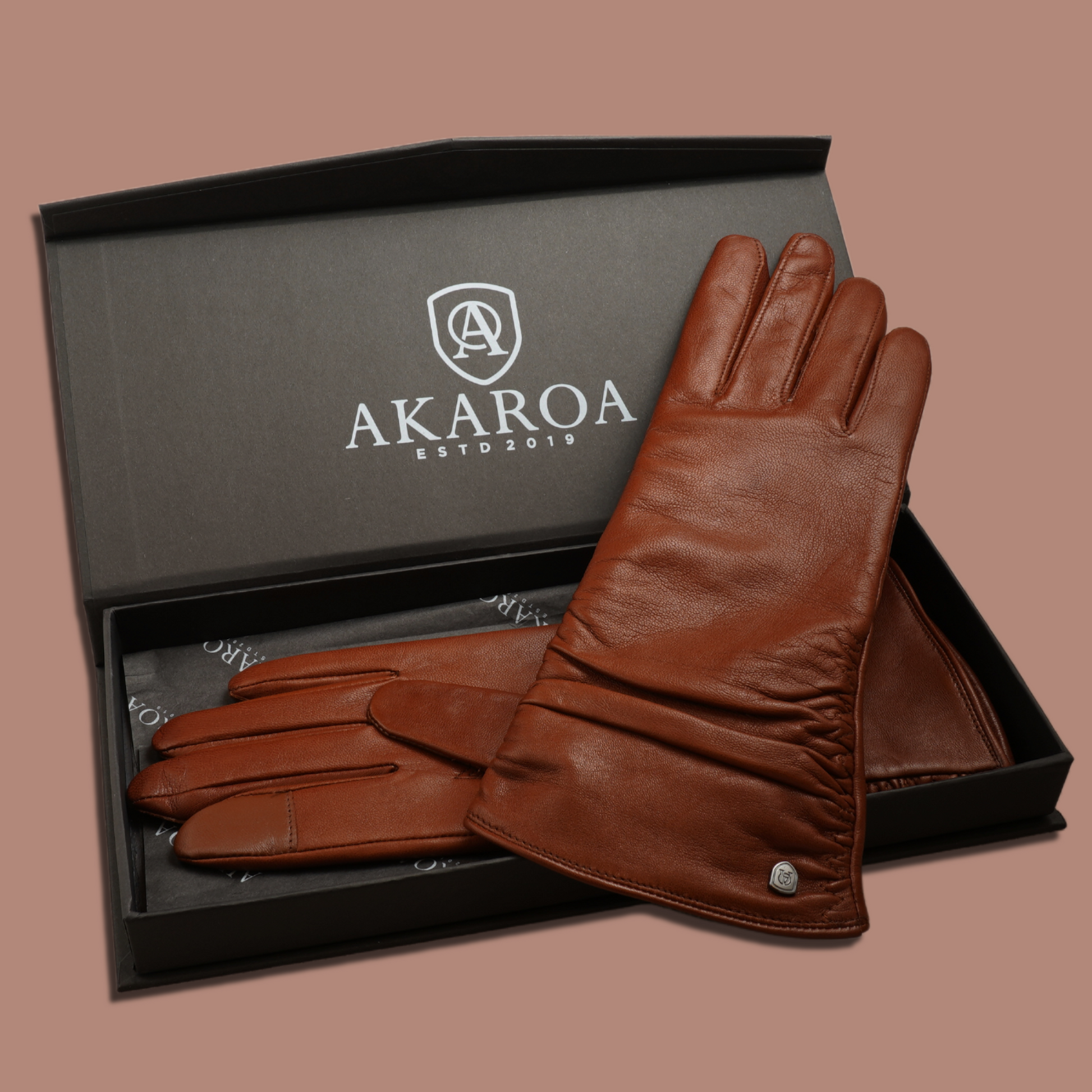 Lederhandschuhe für Damen, Nappaleder, Kaschmirfutter, Smartphone Funktion#farbe_cognac