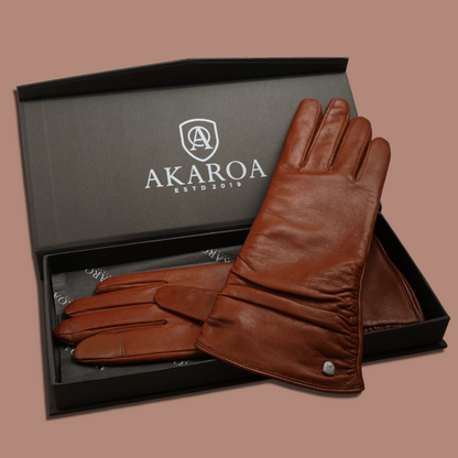 Lederhandschuhe für Damen, Nappaleder, Kaschmirfutter, Smartphone Funktion#farbe_cognac