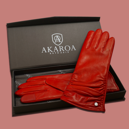 Lederhandschuhe für Damen, Nappaleder, Kaschmirfutter, Smartphone Funktion#farbe_rot