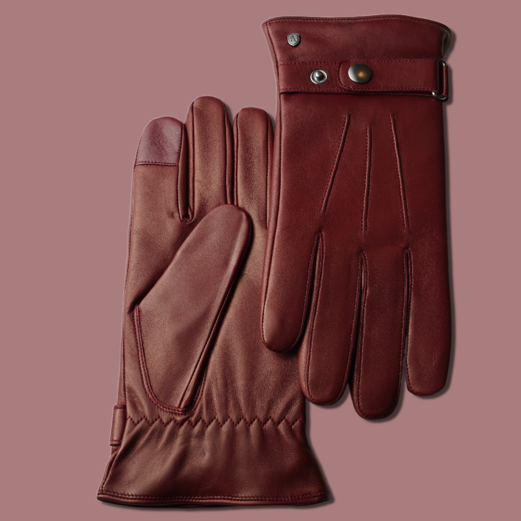 Lederhandschuhe für Herren, Nappaleder, Kaschmirfutter, Smartphone Funktion#farbe_weinrot