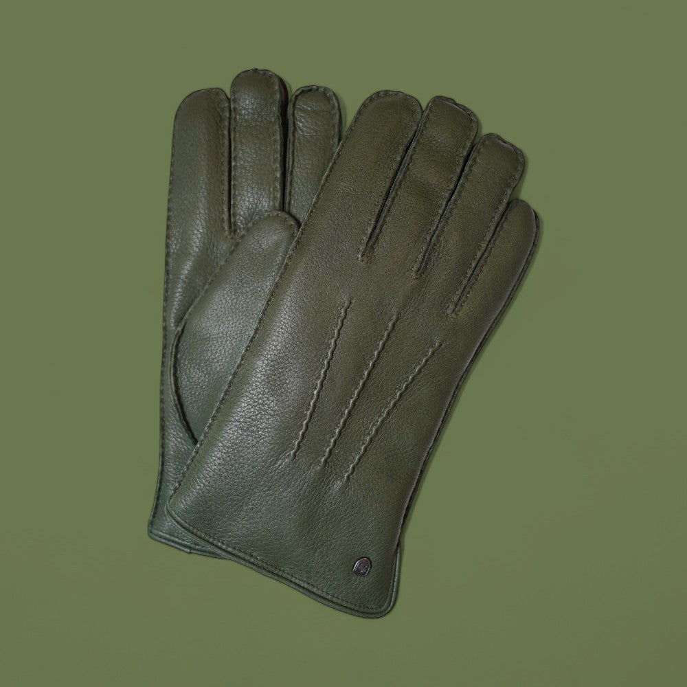 Lederhandschuhe für Herren, Hirschleder, Lammfellfutter #farbe_flaschengruen