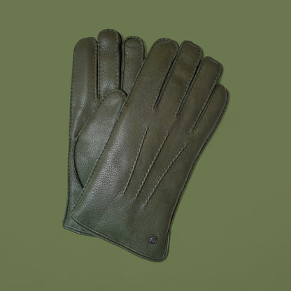 Lederhandschuhe für Herren, Hirschleder, Lammfellfutter #farbe_flaschengruen