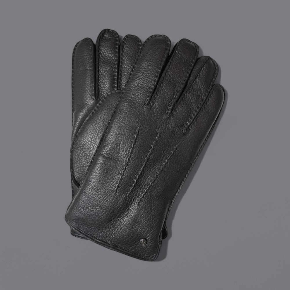 Lederhandschuhe für Herren, Hirschleder, Lammfellfutter #farbe_schwarz