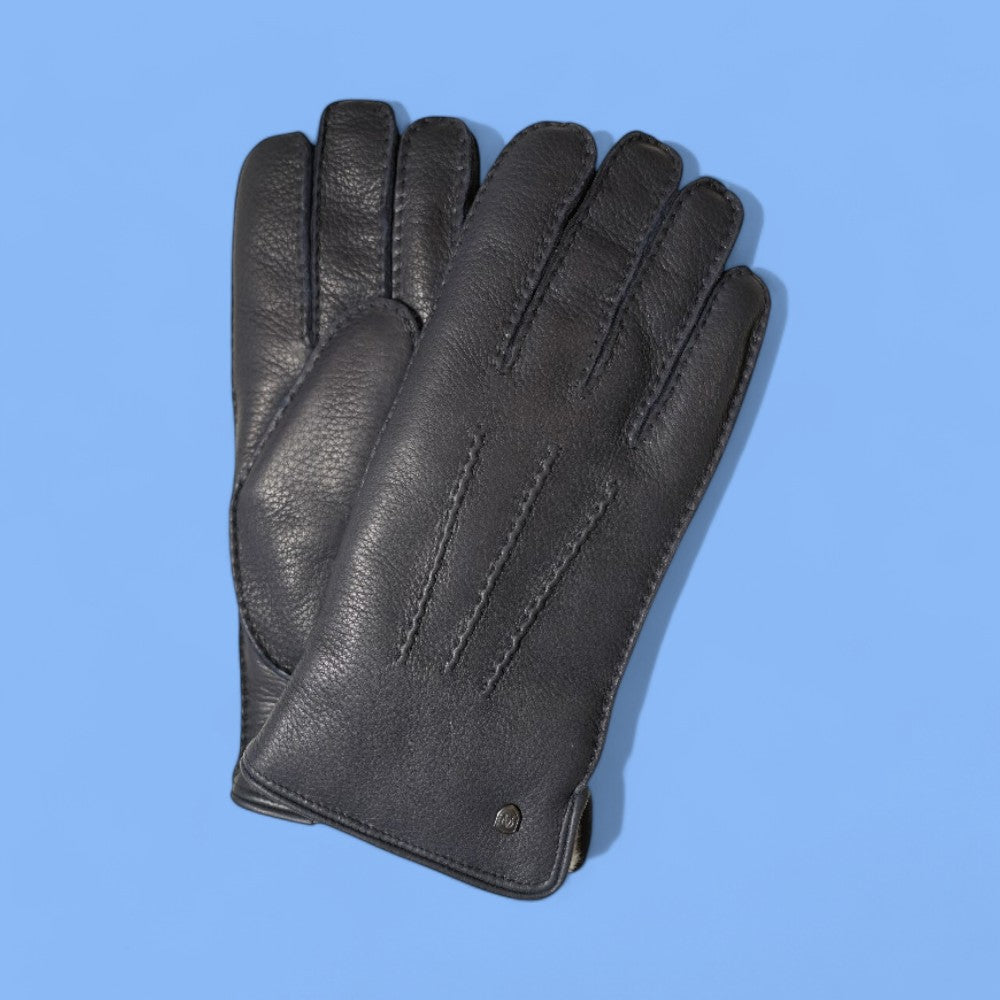 Lederhandschuhe für Herren, Hirschleder, Lammfellfutter #farbe_marineblau