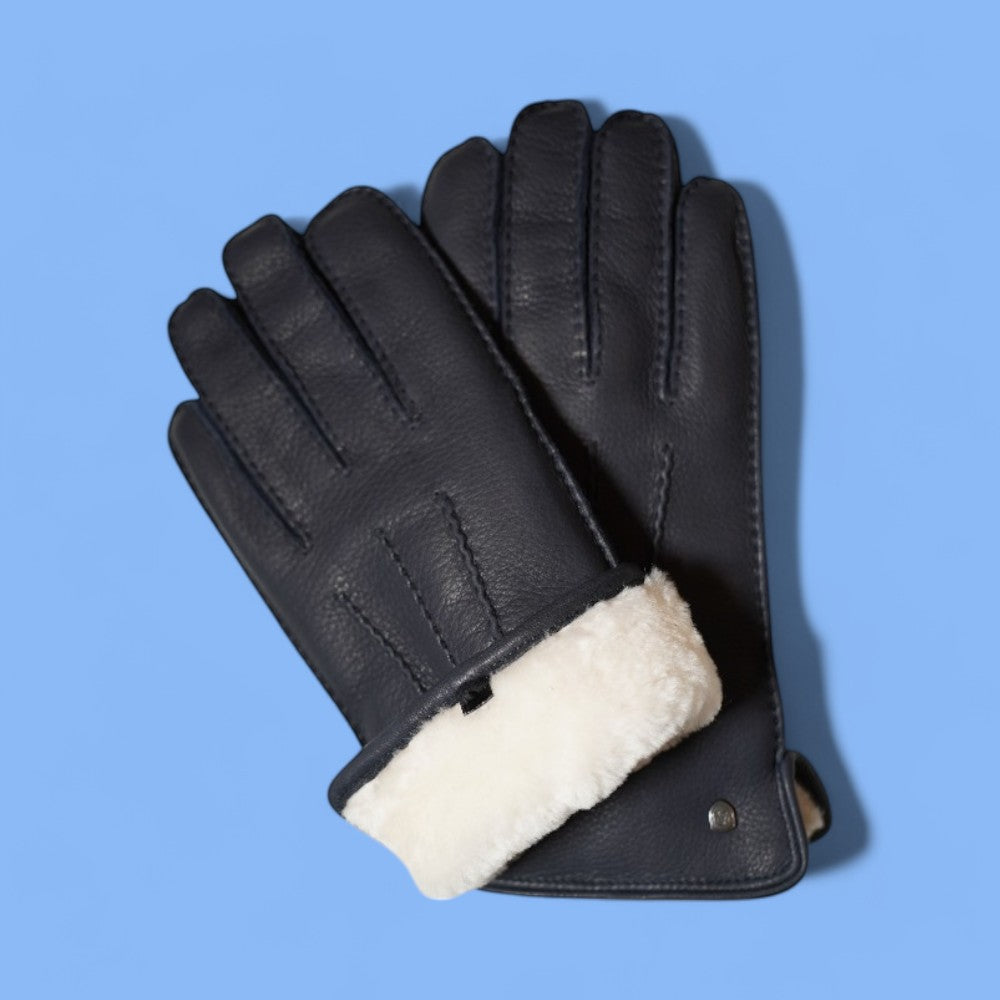 Lederhandschuhe für Herren, Hirschleder, Lammfellfutter #farbe_marineblau