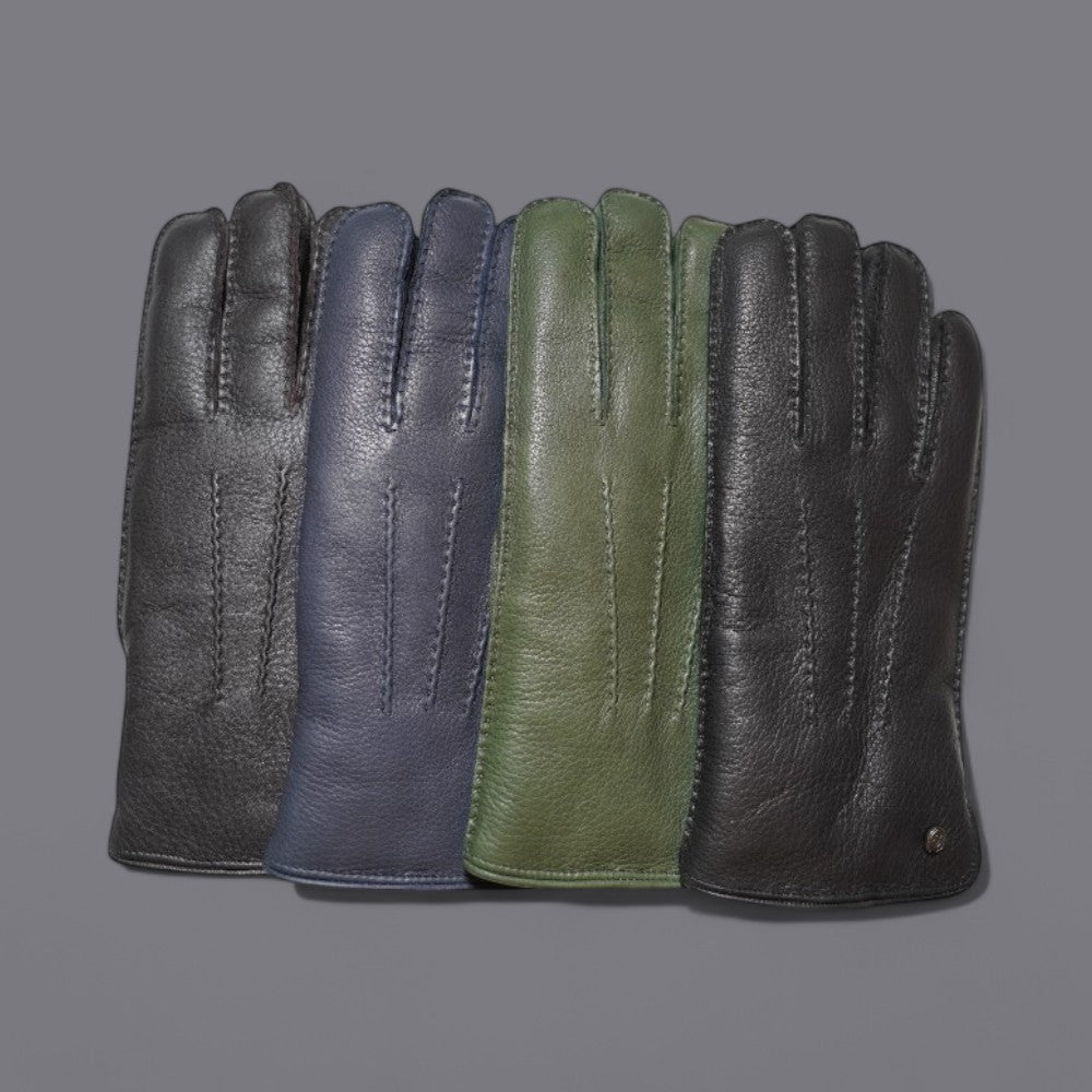 Lederhandschuhe für Herren, Hirschleder, Lammfellfutter #farbe_schwarz