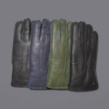Lederhandschuhe für Herren, Hirschleder, Lammfellfutter #farbe_schwarz