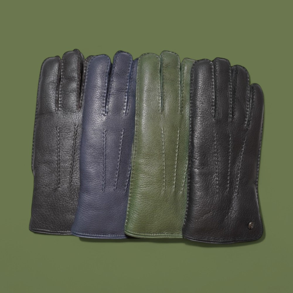 Lederhandschuhe für Herren, Hirschleder, Lammfellfutter #farbe_flaschengruen