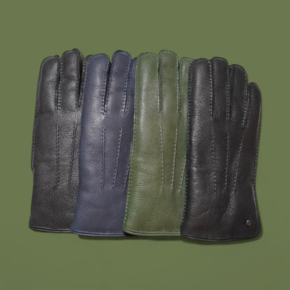 Lederhandschuhe für Herren, Hirschleder, Lammfellfutter #farbe_flaschengruen