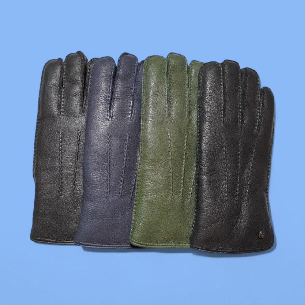 Lederhandschuhe für Herren, Hirschleder, Lammfellfutter #farbe_marineblau