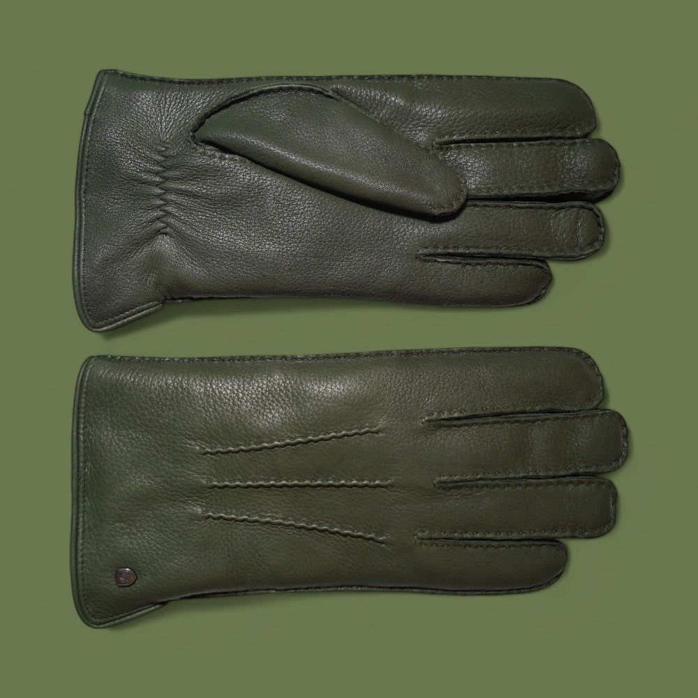 Lederhandschuhe für Herren, Hirschleder, Lammfellfutter #farbe_flaschengruen