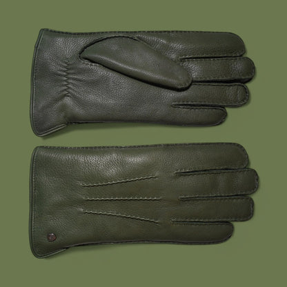 Lederhandschuhe für Herren, Hirschleder, Lammfellfutter #farbe_flaschengruen