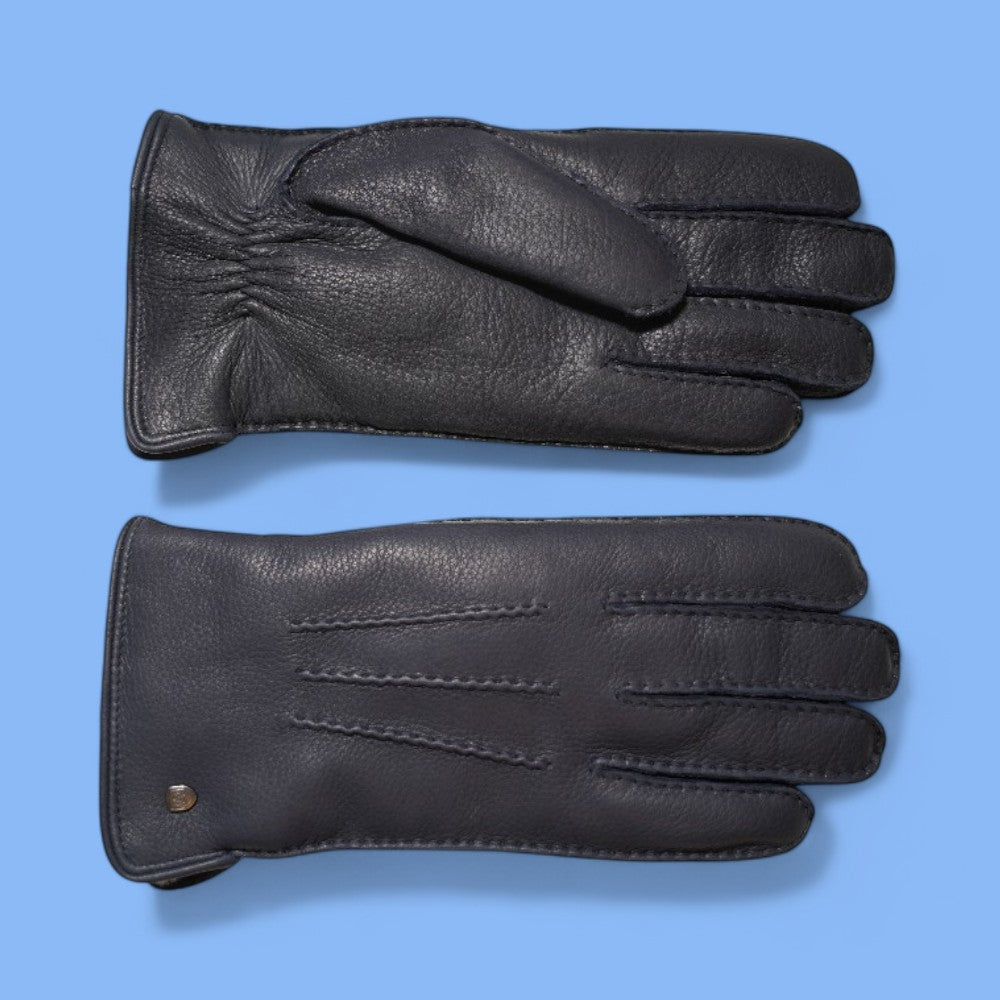 Lederhandschuhe für Herren, Hirschleder, Lammfellfutter #farbe_marineblau