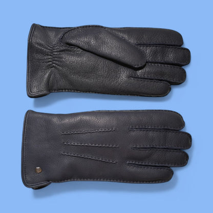 Lederhandschuhe für Herren, Hirschleder, Lammfellfutter #farbe_marineblau