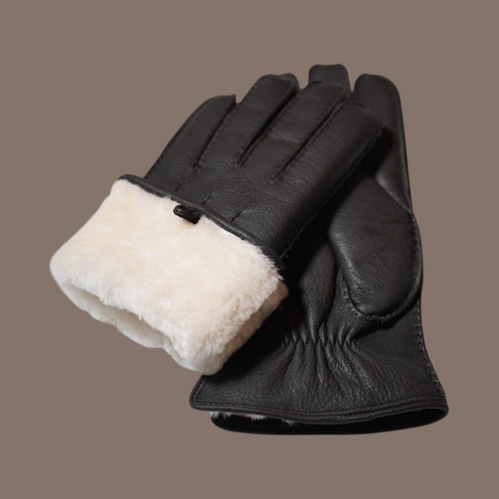 Lederhandschuhe für Herren, Hirschleder, Lammfellfutter #farbe_dunkelbraun