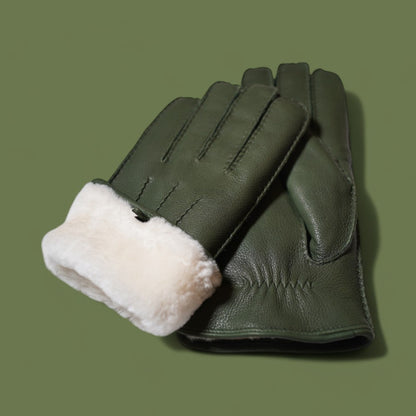 Lederhandschuhe für Herren, Hirschleder, Lammfellfutter #farbe_flaschengruen