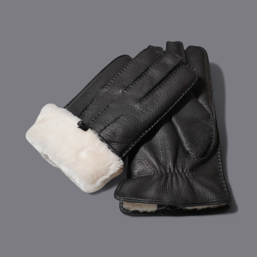 Lederhandschuhe für Herren, Hirschleder, Lammfellfutter #farbe_schwarz