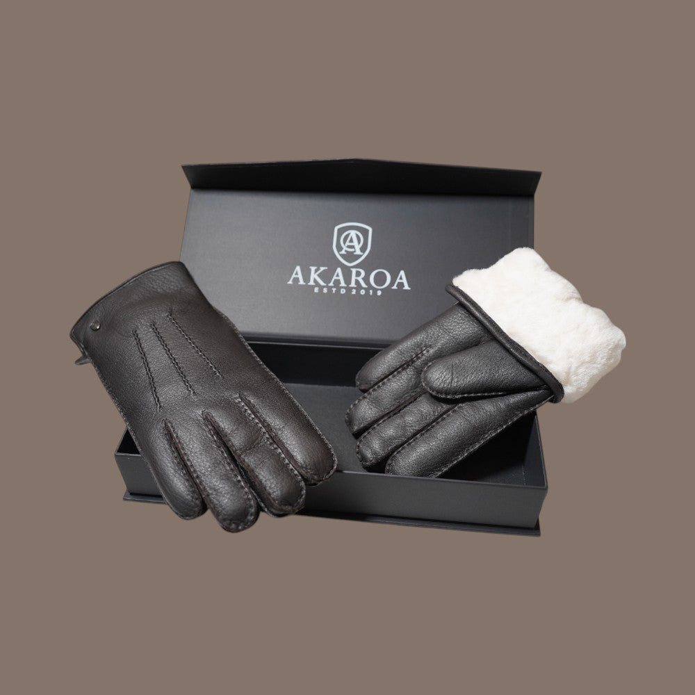 Lederhandschuhe für Herren, Hirschleder, Lammfellfutter #farbe_dunkelbraun