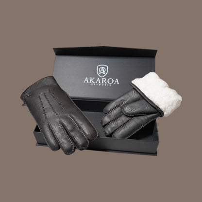 Lederhandschuhe für Herren, Hirschleder, Lammfellfutter #farbe_dunkelbraun