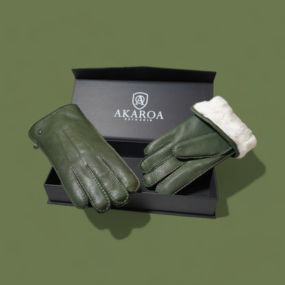 Lederhandschuhe für Herren, Hirschleder, Lammfellfutter #farbe_flaschengruen
