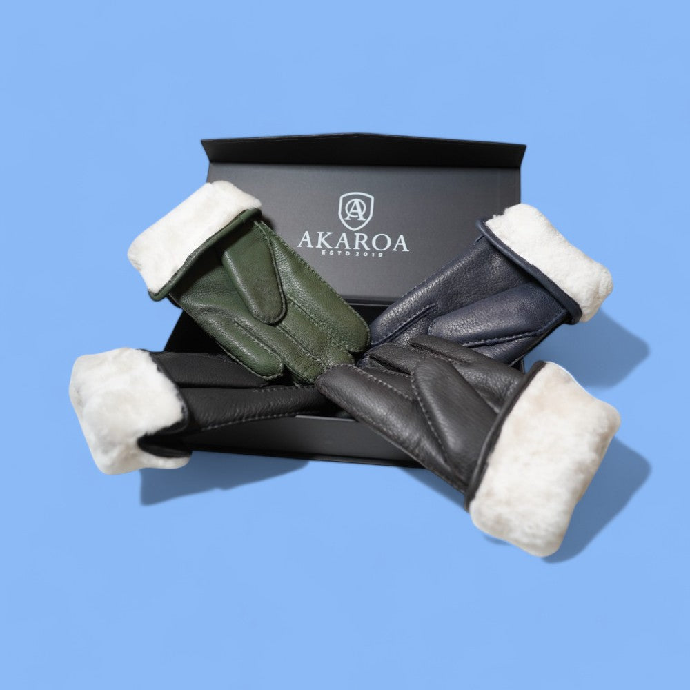 Lederhandschuhe für Herren, Hirschleder, Lammfellfutter #farbe_marineblau