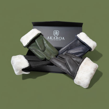 Lederhandschuhe für Herren, Hirschleder, Lammfellfutter #farbe_flaschengruen